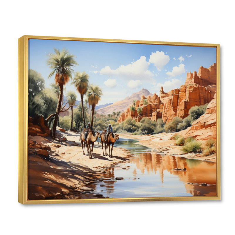 Sahara Sands Depict I - Animals Canvas Art Print, Cadre flottant doré, H 24 po x l 32 po x P 1 po
