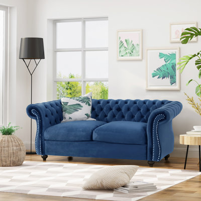 Élégant velours bleu marine avec accoudoirs à boutons