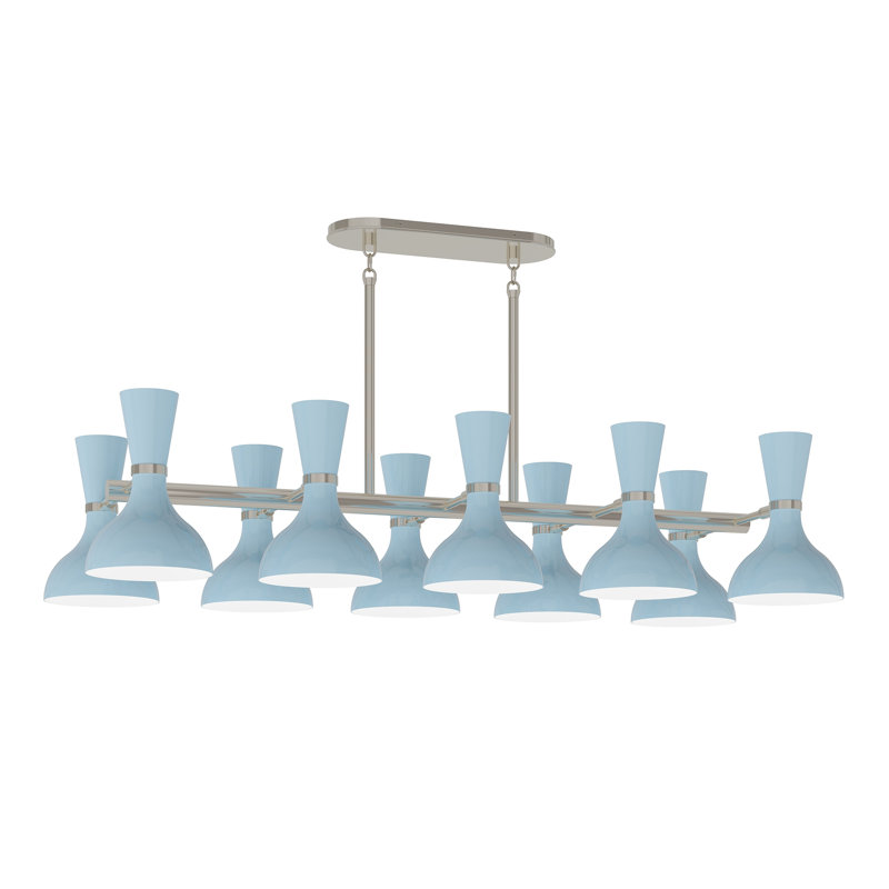 Lustre Clare - 10 lumières - Nickel poli - Bleu bébé, Bleu pastel, Nickel poli