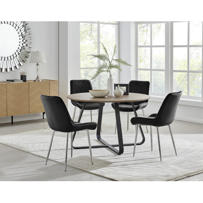 Venedocia Round Wood Effect Dining Table & 4 Luxury Velvet Dining Chairs