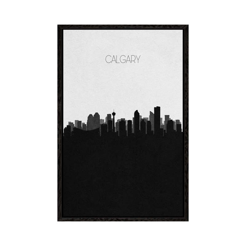 Calgary, Canada City Skyline by Ayse Deniz Akerman - Print on Canvas, 66.04 cm H x 45.72 cm W, Black Floater Frame