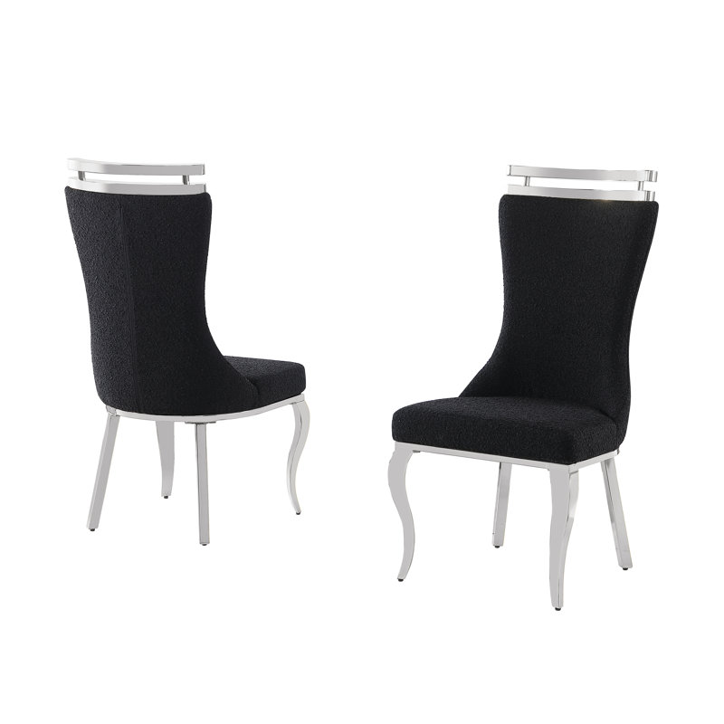 Ensemble de salle à manger en marbre blanc Grand avec chaises d'appoint en tissu Boucle, Noir, Argent argent