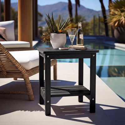 Table d'appoint extérieure en PEHD à 2 niveaux, table de bout à lattes toutes saisons, capacité de 360 lb pour le jardin, la piscine et le patio