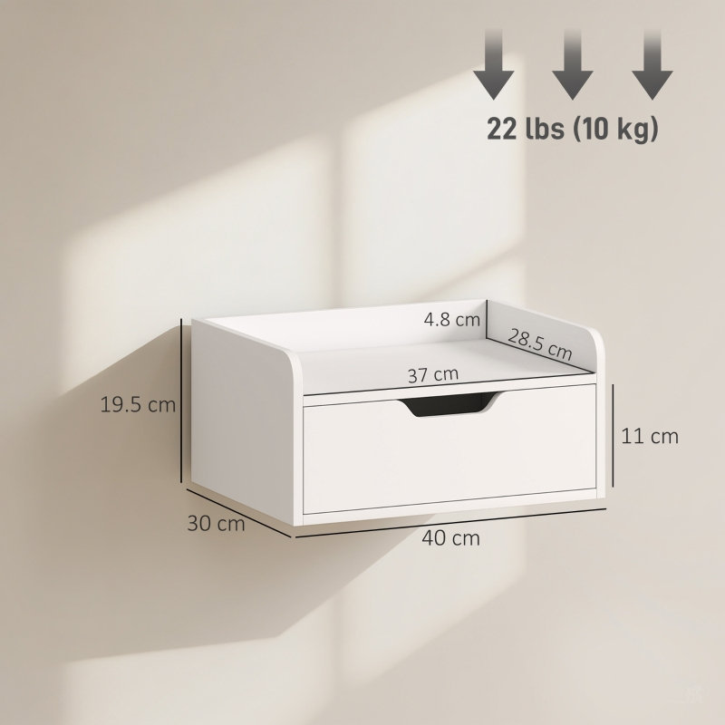 40 cm W Bedside Table, White
