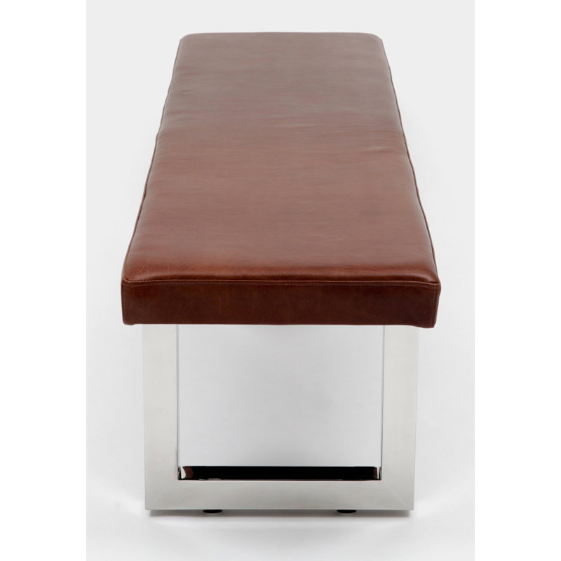 Gax Leather Dining Bench, 18" H x 48" W x 16" D, Stainless Steel, Burgundy