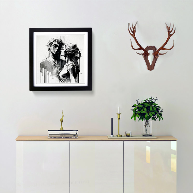 Lovers Ink Wash - Framed Print, Black