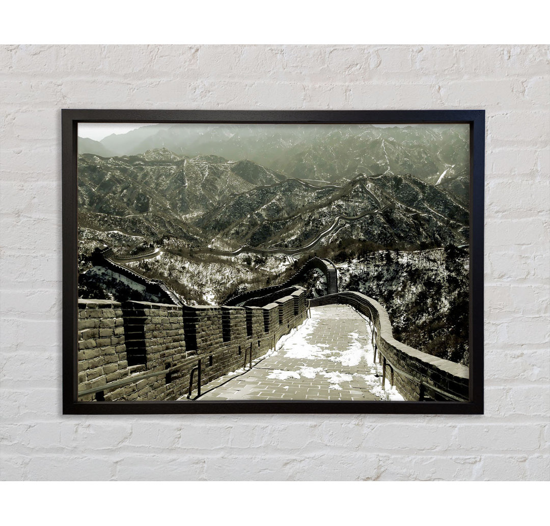 Die Chinesische Mauer in Sepia - Einzelner Bilderrahmen Kunstdrucke auf Leinwand