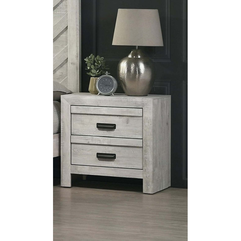 Table de bout de table de chevet 1pc avec deux tiroirs de rangement, Beige / gris / blanc
