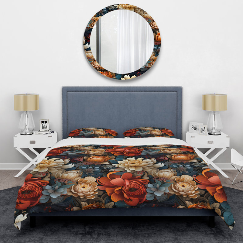 Art nouveau botanique pivoines motif III - ensemble de housse de couette floral - microfibre de polyester