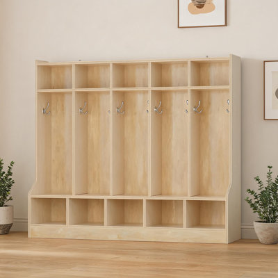 Coat Locker with Bench, 10 Cubbies, with 4 Hidden Casters & 10 Hooks