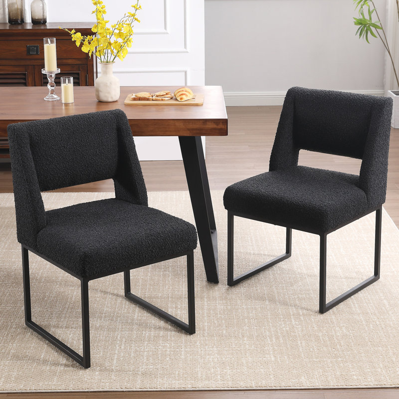 Markque 18.3" H Boucle Upholstered Sled Base Side Chair with Metal Frame, Boucle Black