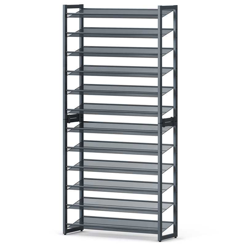 Range-chaussures, range-chaussures à 12 niveaux, rangement pour chaussures en métal pour le garage, vestibule, ensemble de 2 tablettes à chaussures empilables à 6 niveaux, avec tablettes plates ou en angle réglables, peut contenir 48 à 60 paires