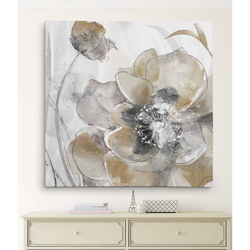 Taupe Spring Poppy I - Painting, 40" H x 40" W x 1.5" D, Wrapped Canvas