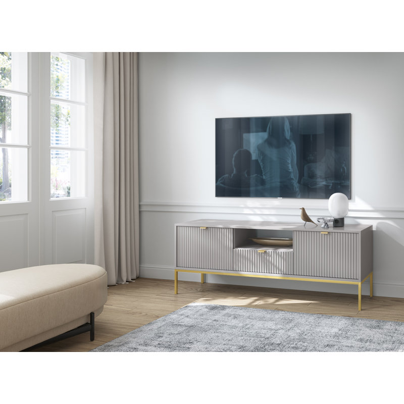 Kenly Unfinished TV Stand for TVs up to 70", Light Grey/Golden