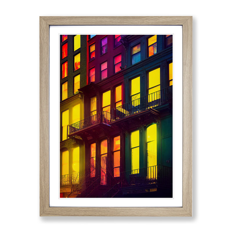Lights of a Building Architecture No.2 - Framed Print, 46cm H x 34cm W x 2cm D, Oak