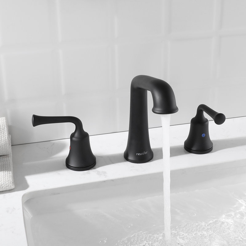 Widespread 2-handle Bathroom Faucet with Drain Assembly, Matte Black