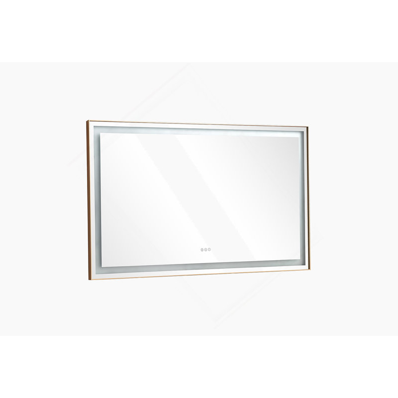 Miroir de salle de bain 60 po x 36 po à DEL avec cadre en aluminium, miroir de meuble-lavabo mural, anti-buée, mémoire, 3 couleurs, réglable en continu