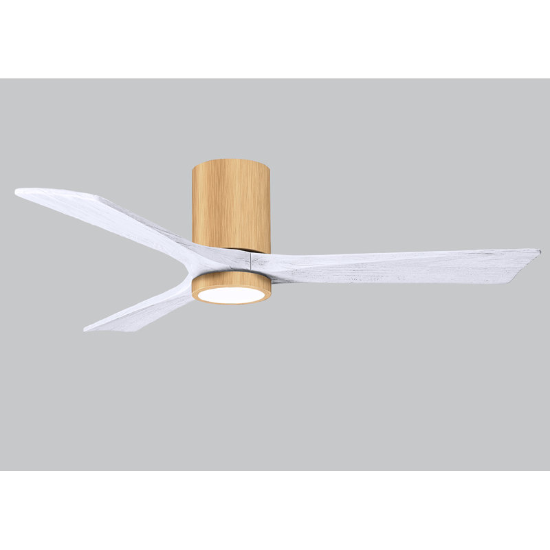 Olivier Ceiling Fan with LED Lights, Matte White, Light Maple, 52"