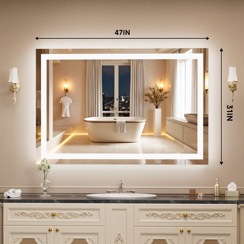 UL Certified Bright Front & Back LED Bathroom/Vanity Mirror - Dimmable Anti-Fog Tempered Glass with 3-Color Adjustment