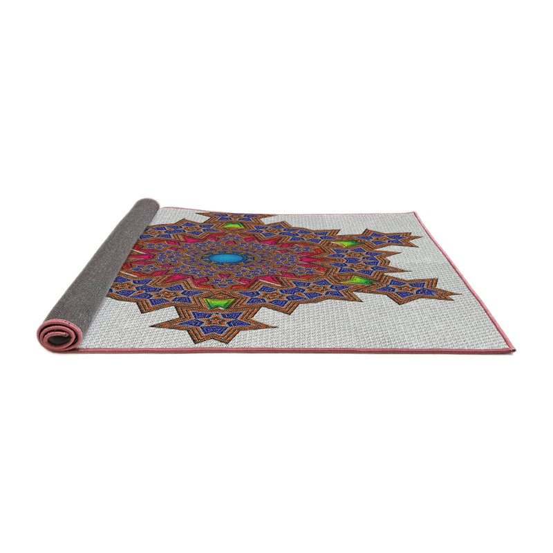 Tapis décoratif bleu géométrique, Rond 6 pi