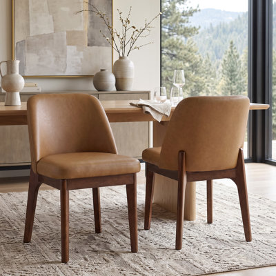 Chaise de salle à manger rembourrée en similicuir de style Mid-Century avec pieds fuselés en bois massif (ensemble de 2)
