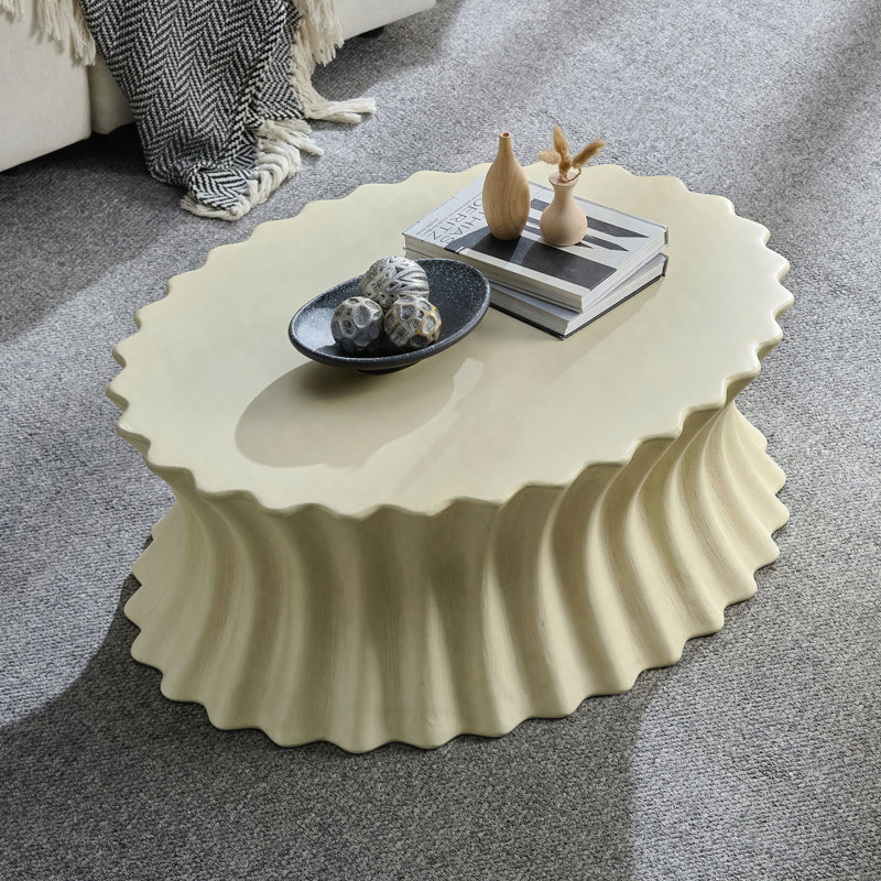 Table basse 35,04 po ovale en fibre de verre - rétro - beige