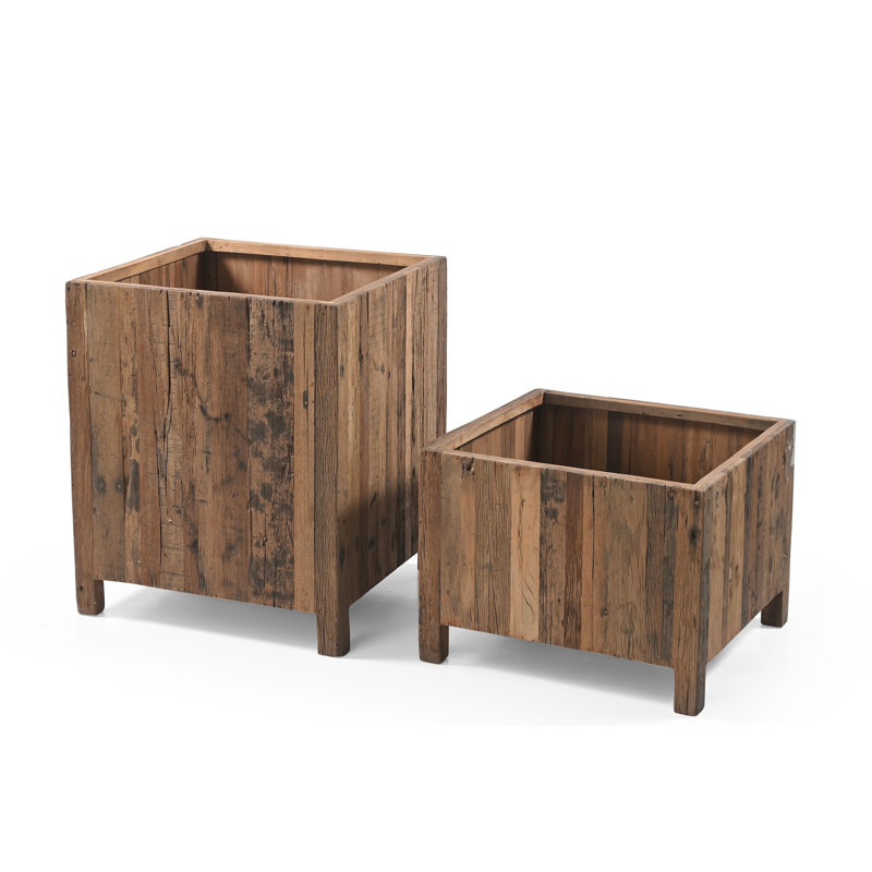 Pot à fleurs en bois, Brun, H 17,8 po x l 23,5 po x P 23,5 po