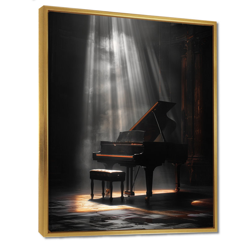 Gris gris projecteur de piano - décoration murale musique, H 16 po x l 32 po, Cadre flottant doré