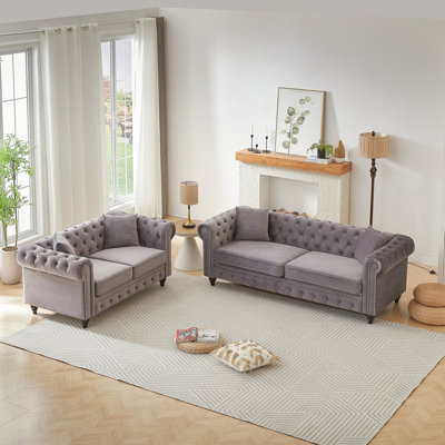 Luxurious Velvet Tufted 3+2 Seat Combo Sofa With Solid Wood Frame And Comfortable Cushions For Modern Living Rooms