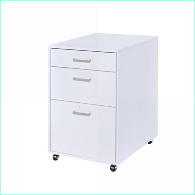 File Cabinets, Modern High Gloss & Chrome Finish, 3 Drawers with Caster Wheels, Assembled | Snow White | Synthetic Wood