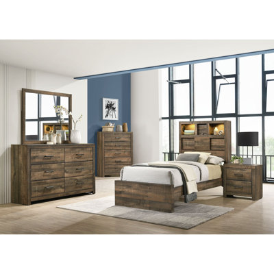 Ensemble de chambre à coucher avec lit à panneaux 6 pièces Montijo