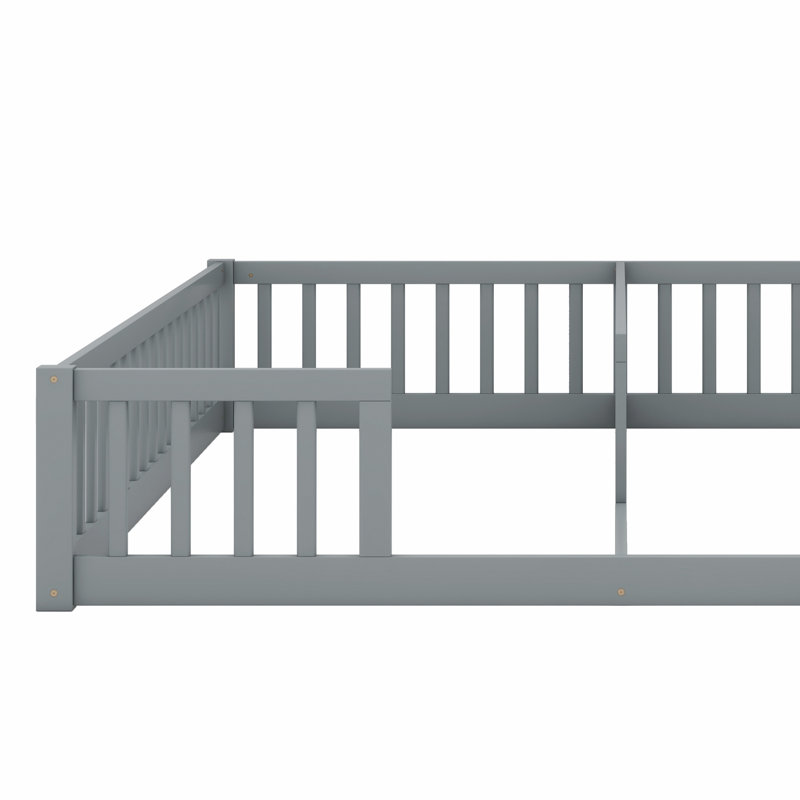 Double Floor Bed With Fence, Guardrails, Grey