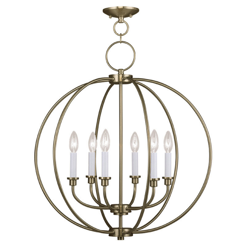 6 - Light Candle Style Globe Chandelier, Gold