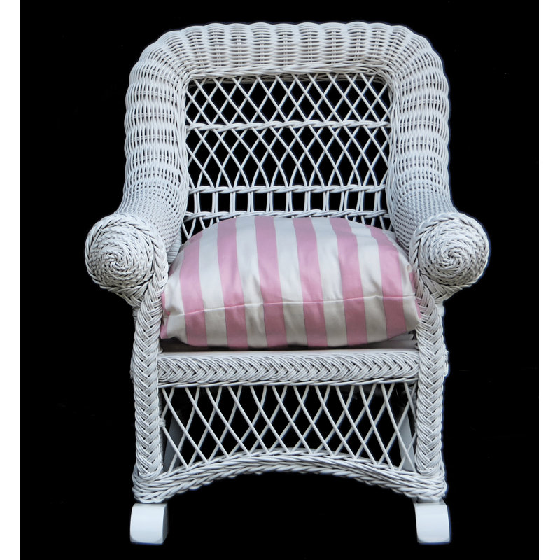 Kid's Rocking Chair with Cushion, Pink Stripe, White