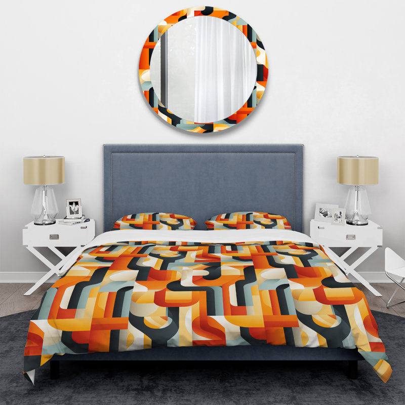Ensemble de housse de couette orange et bleu à motif de mosaïque rustique orange / bleu sarcelle