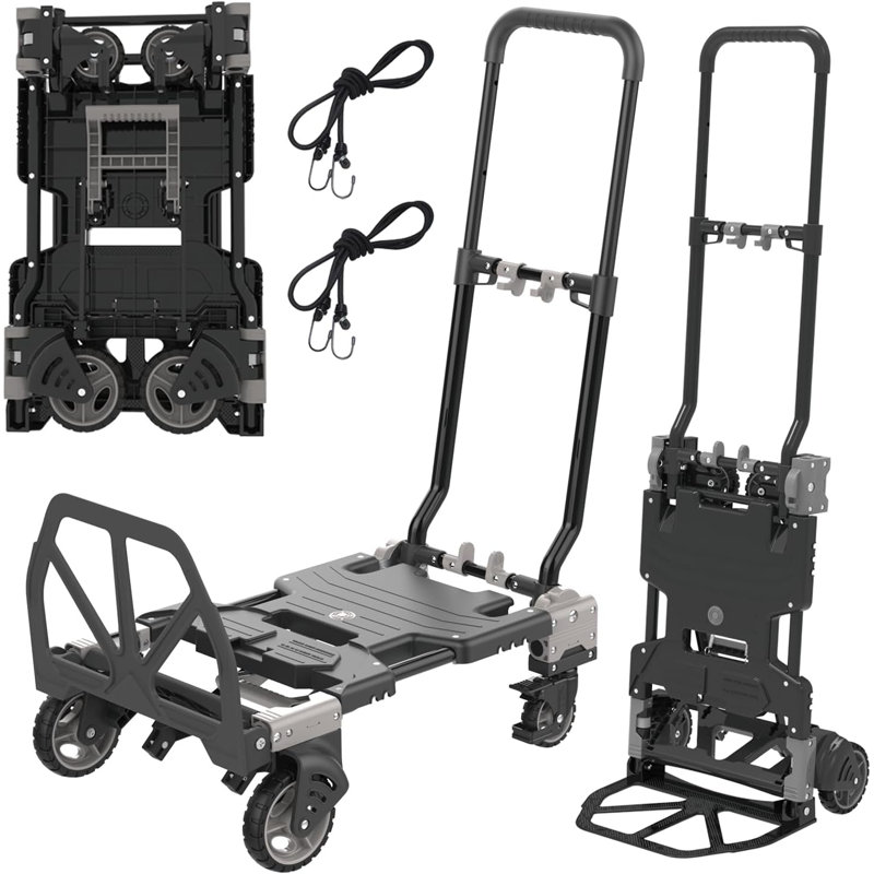 2-In-1 Folding Hand Truck Dolly Cart With 330 Lbs Capacity - Retractable Handle, Convertible Design