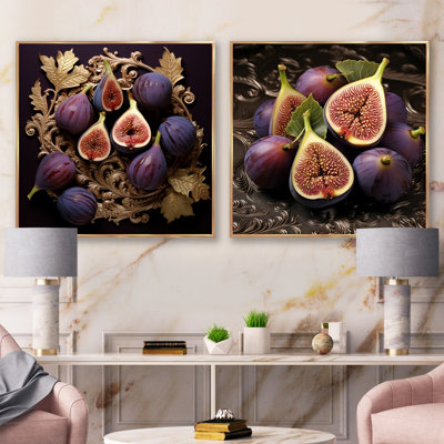 Gothic Figs In Filigree Fruit - Fruits Square Collage Set Of 2