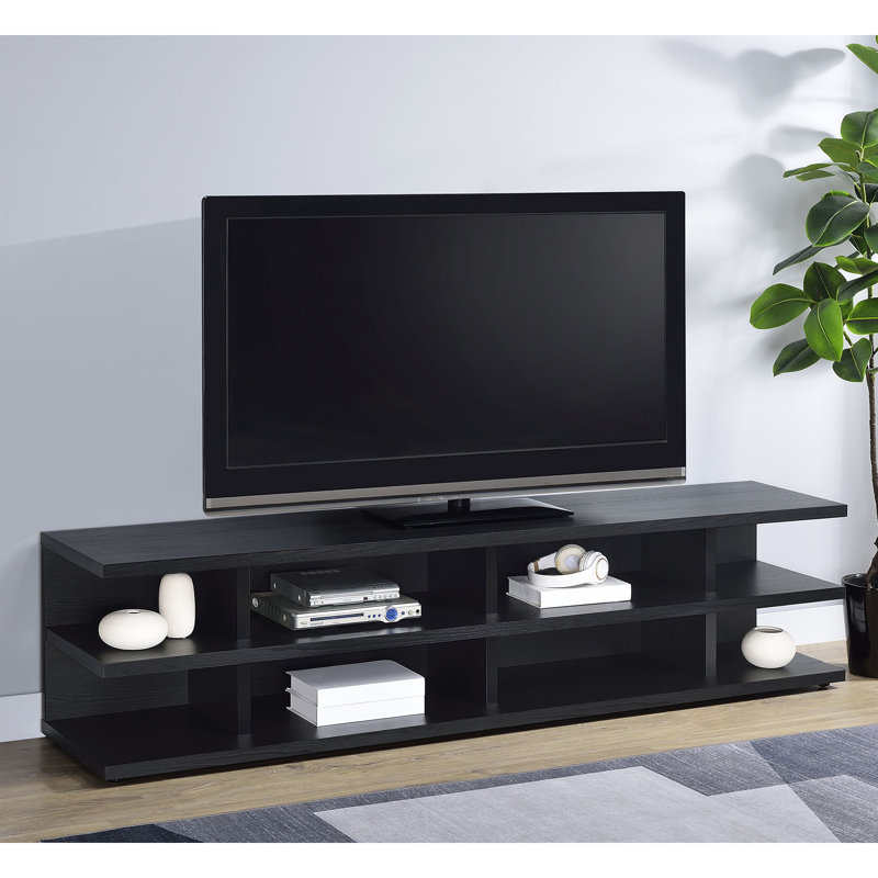 Meuble télé en bois à 2 niveaux, Noir