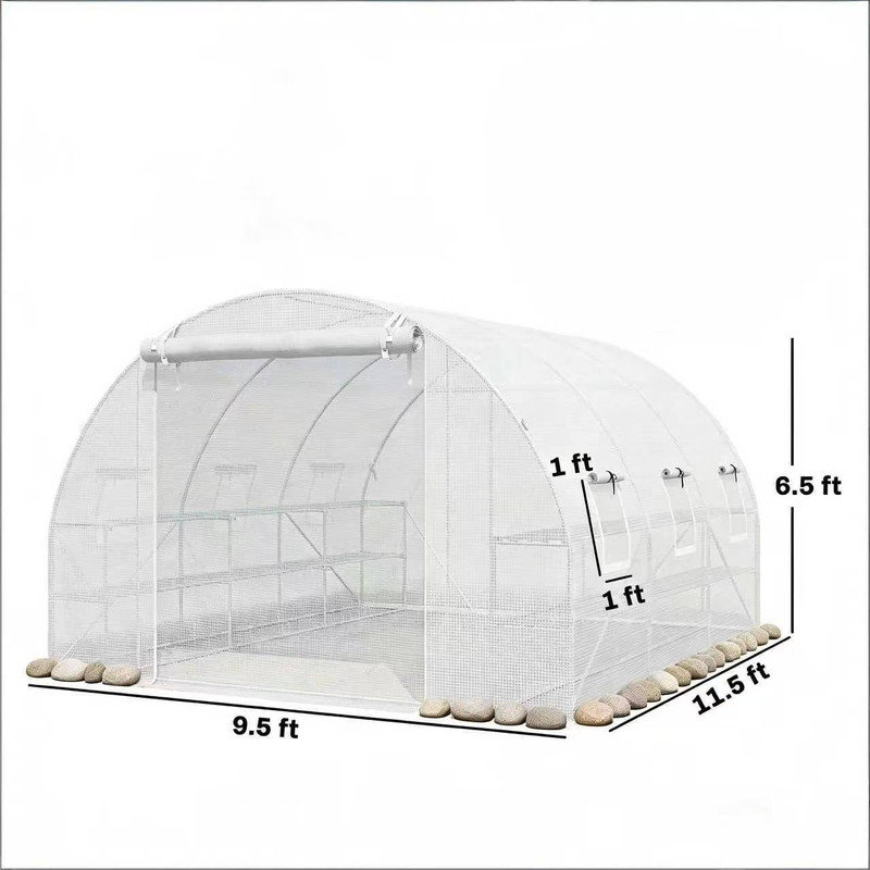 Serre tunnel blanc avec tablettes à deux niveaux pour le jardin, Blanc