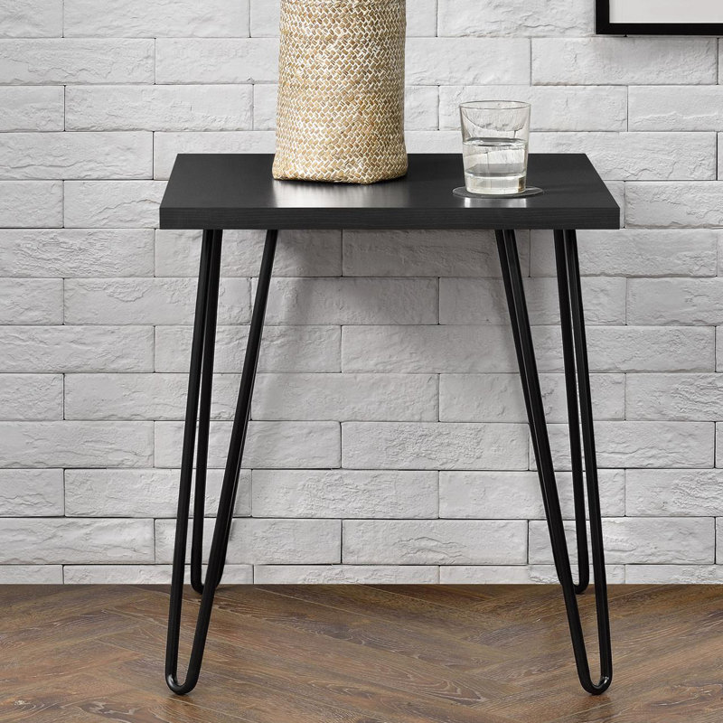Ewalt Side Table with metal legs, Black Oak