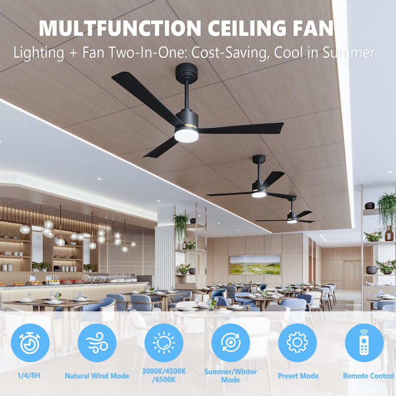 52" Low Profile Ceiling Fan with Light, Remote Control, Flush Mount, Reversible, 3 CCT Dimmable