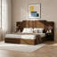 Ensemble de chambre à coucher 3 pièces: lit de rangement rembourré moderne avec lumières DEL et tables de chevet flottantes, très grand, brun-1309942095-1309942093