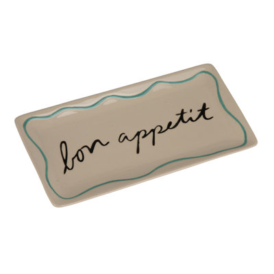Stoneware Rectangular Platter With Wax Relief “Bon Appétit” Design