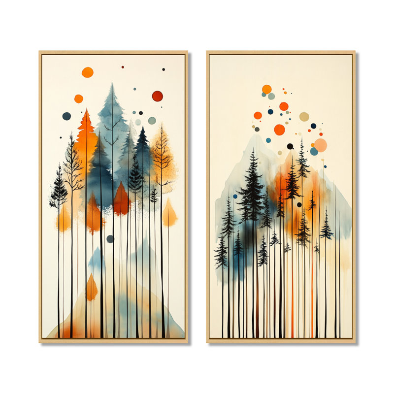 Silhouettes de la forêt de pins de Summer Valley I - Tableau encadré en deux parties représentant un pin, H 40 po x l 40 po