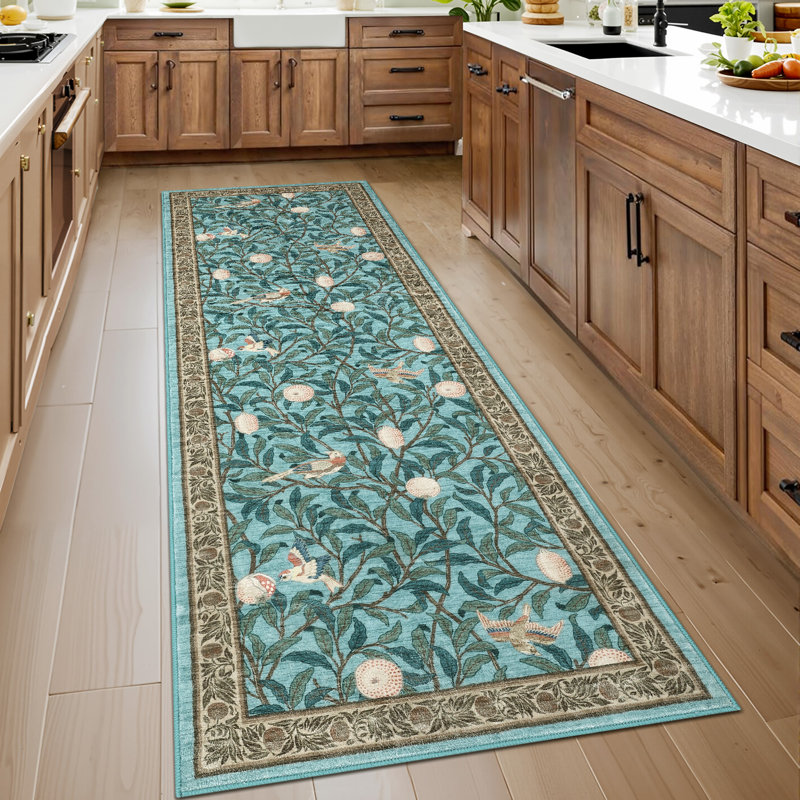 Farmhouse Machine Washable Rug for Living Room, Non-Slip Botanical Area Rugs, Low Pile Stain-Resistant Vintage Carpet, Soft Foldable Print Floor Mats for Bedroom, Nursery, Home Office