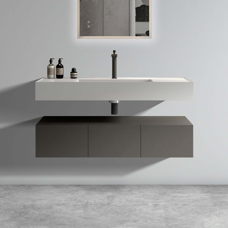 Meuble-lavabo mural avec lavabo et 3 portes à fermeture douce, Gris