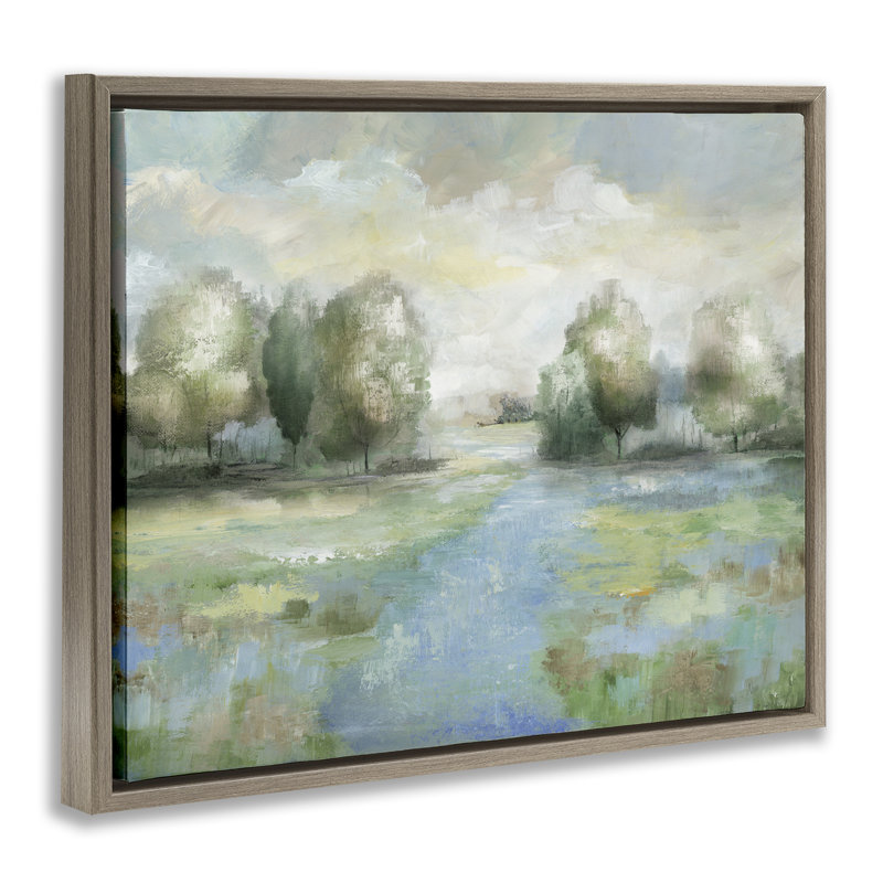 Art abstrait sur toile, "Meadow", par Nan, H 25 po x l 31 po, Cadre flottant orme Montalcino