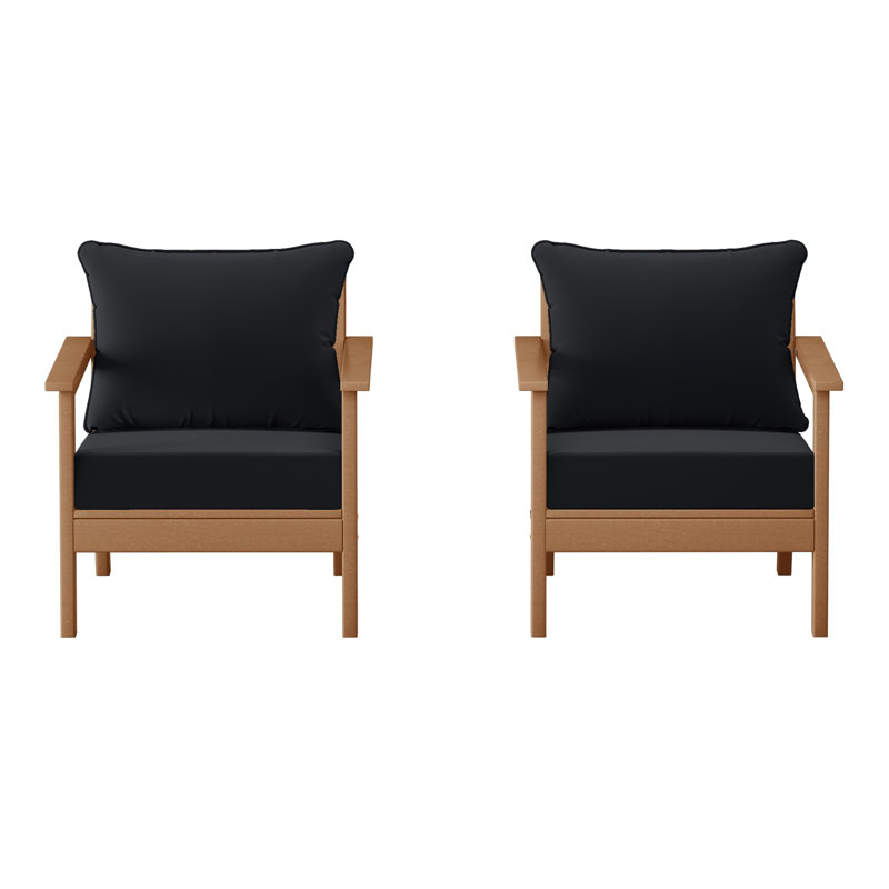 Chaise profonde avec coussins (ensemble de 2), Noir, noir, noir, noir, Teck