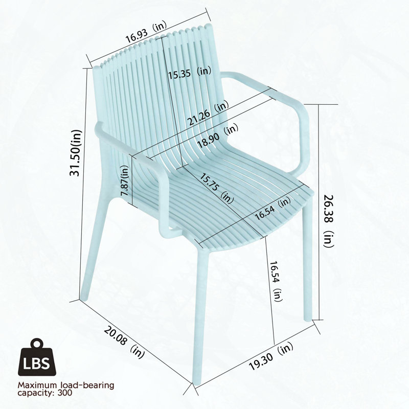 Ensemble de 4 fauteuils empilables modernes en plastique, dossier à lattes ergonomique, PP toutes saisons, sans assemblage