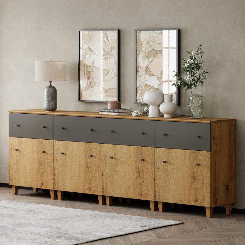 Lysiane 94.4'' Sideboard, Oak Brown/Dark Gray